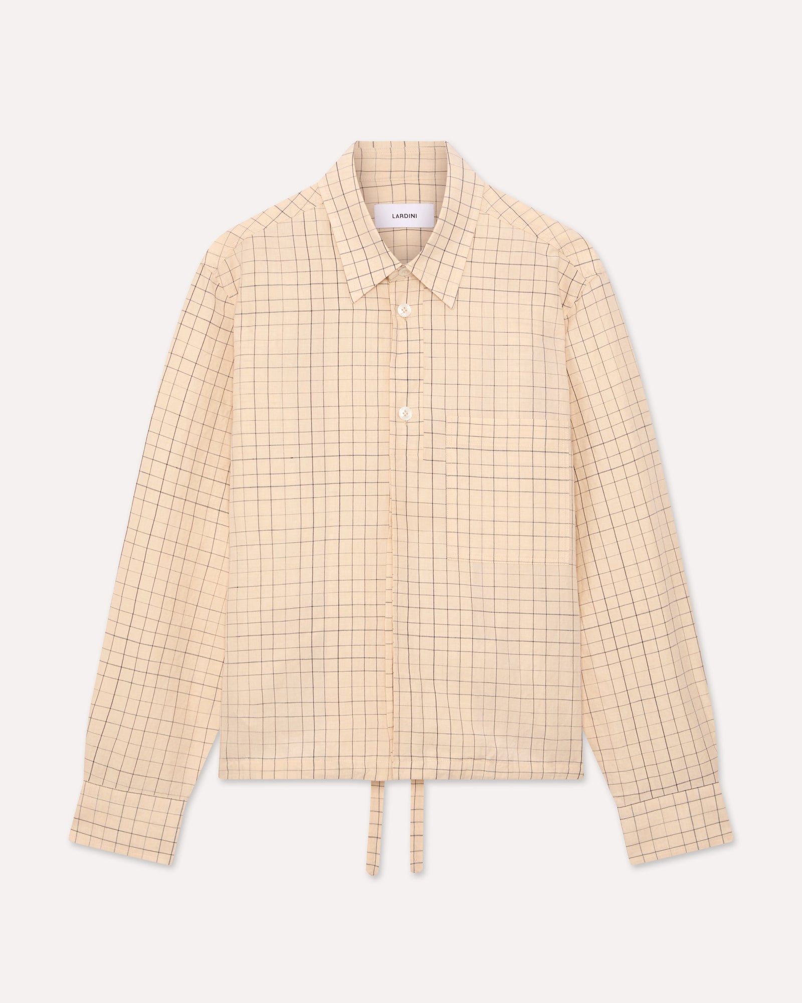 Camicia Boxy Panna Con Coulisse In Lino Cotone A Disegno Finestrato Irregolare Blu