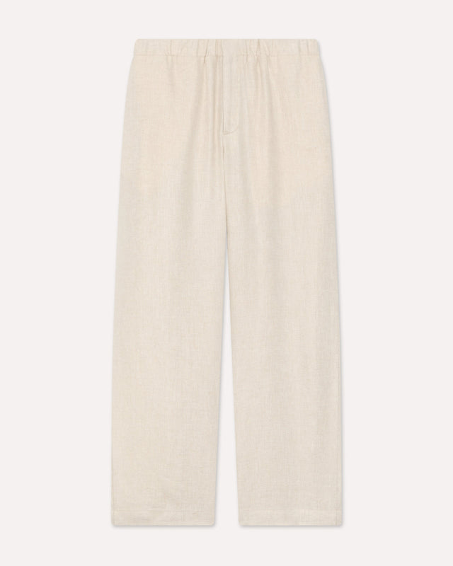 Pantalone beige senza pieghe in lino