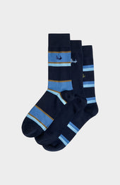 Men’s Bamboo Jacquard Stripe Socks in Multi Blue