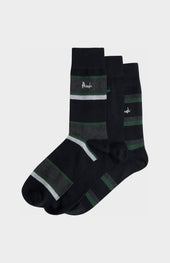 Men’s Bamboo Jacquard Stripe Socks in Black, Charcoal and Green
