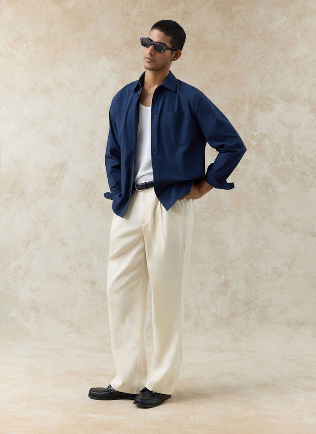 Dali Relaxed Poplin Shirt | Cotton | Navy