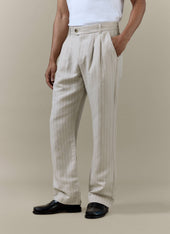 Striped Pleated Tailored Trousers Linen Blend