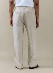 Striped Pleated Tailored Trousers Linen Blend