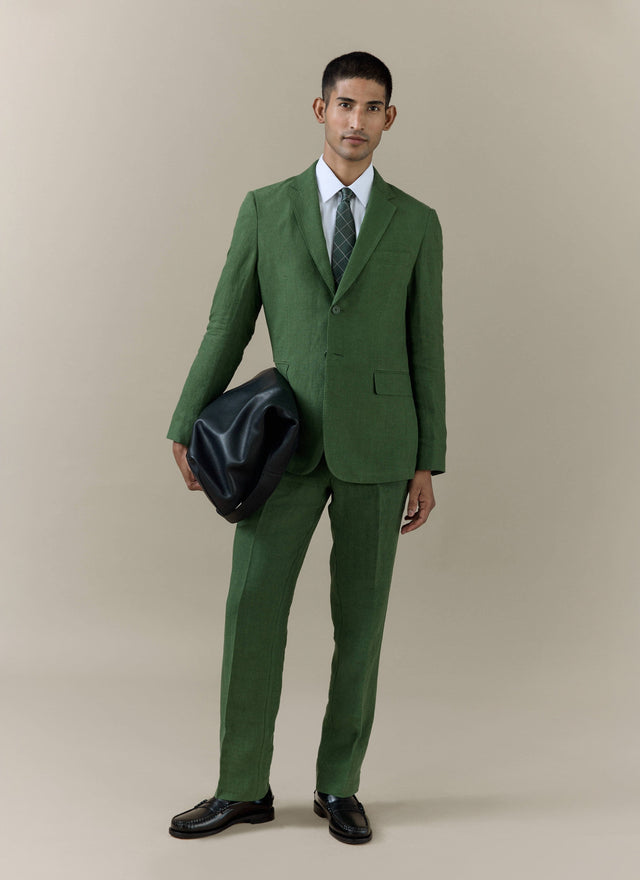 Slim Fit Classic Blazer | Linen | Forest
