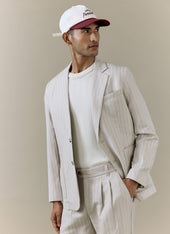 Striped Pleated Tailored Trousers Linen Blend