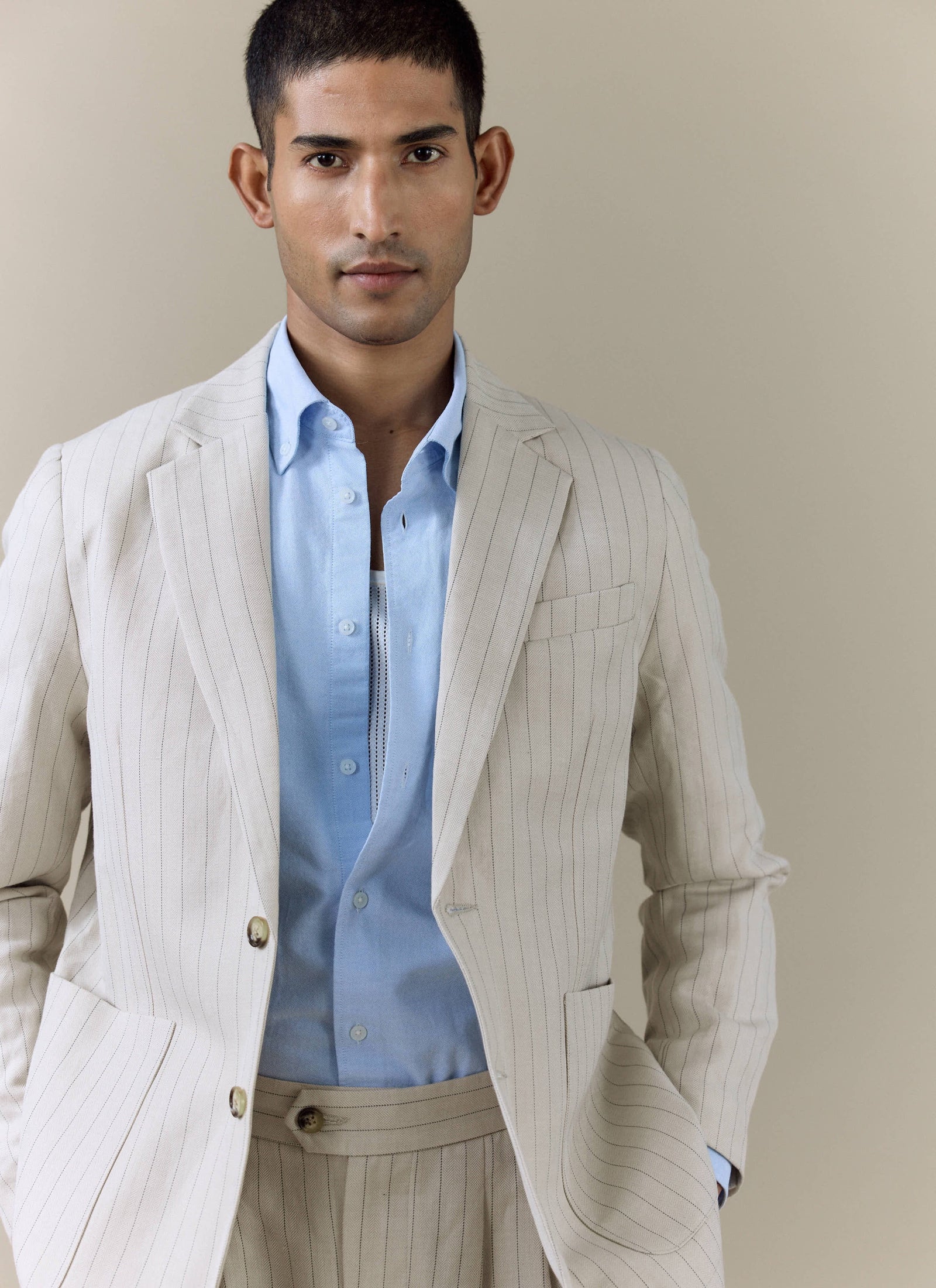 Striped Tailored Blazer Linen Blend