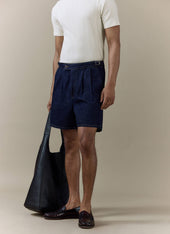 Blake Double Pleated Denim Shorts Cotton