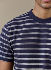 Arlo Raw Hem Breton T Shirt | Organic Cotton | Navy Stripe