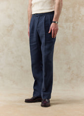 Pleated Tailored Trousers | Linen | Navy
