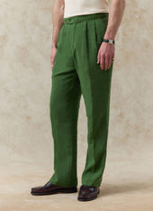 Pleated Tailored Trousers | Linen | Forest