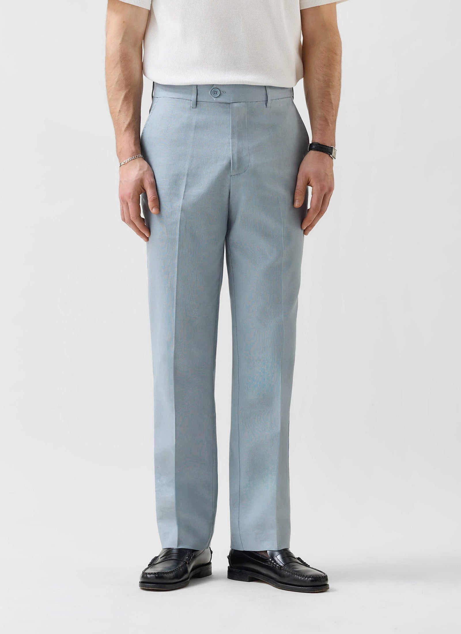 Tailored Linen Trousers | Light Blue