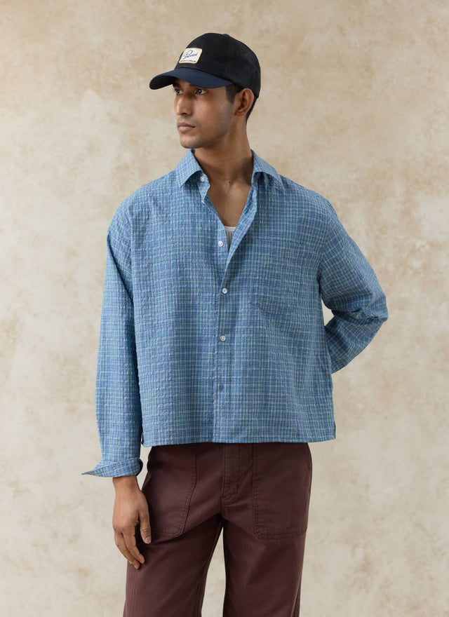 Hinsley Checked Boxy Shirt | Cotton | Blue