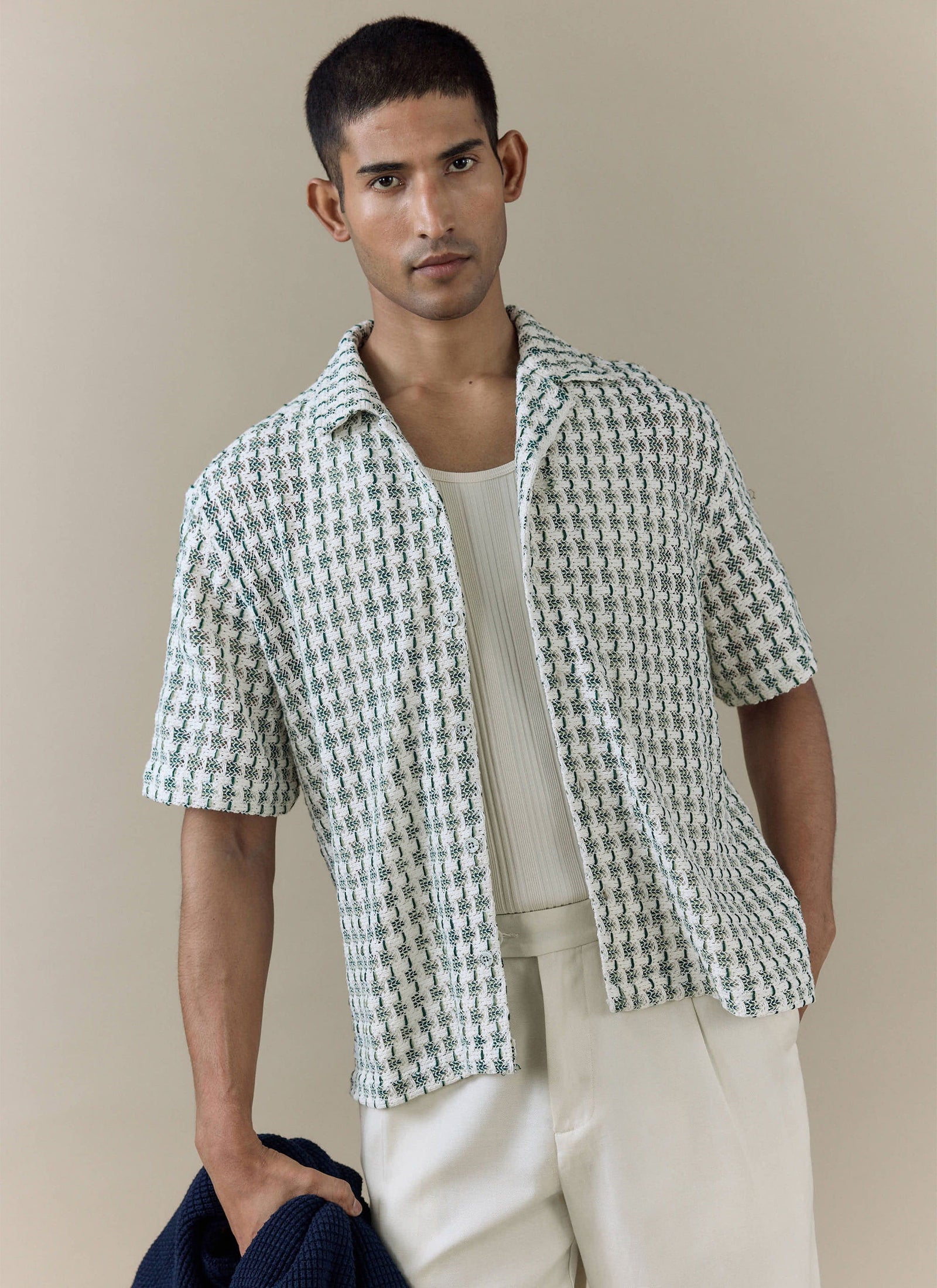 Freddie Crochet Boxy Shirt Cotton Green