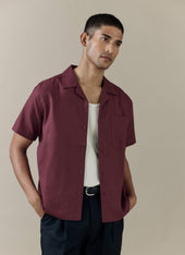 Short Sleeve Cuban Shirt | Linen | Merlot