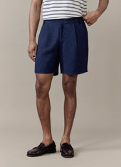 Pleated Tailored Shorts | Linen | Navy