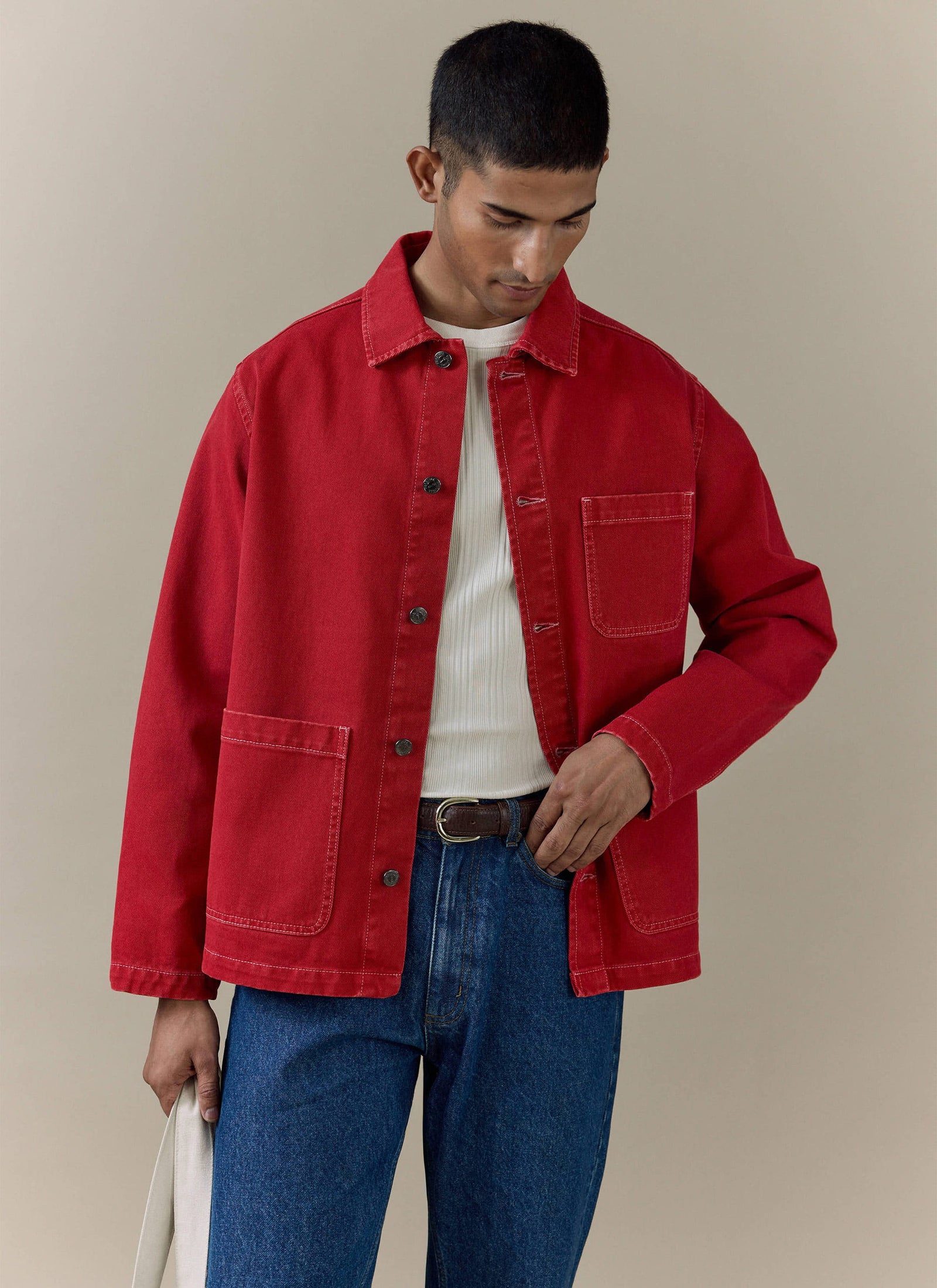 Vintage Wash Oliver Chore Jacket Cotton Canvas Red