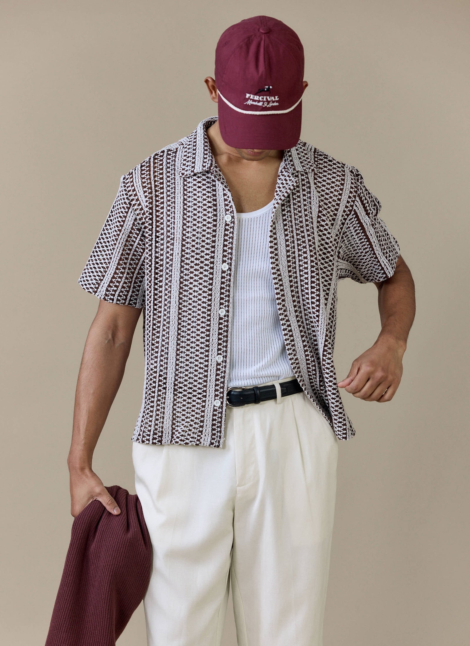 Hugh Crochet Boxy Shirt | Cotton Blend | Brown