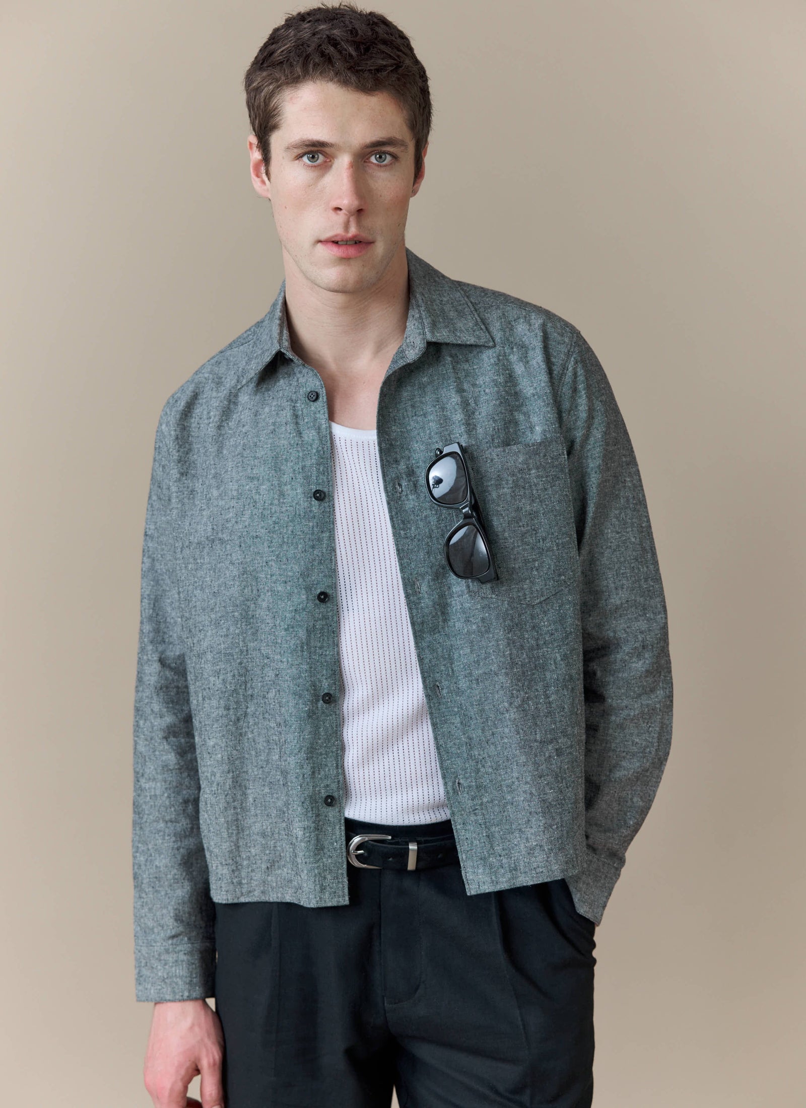 Textured Boxy Shirt Cotton Grey