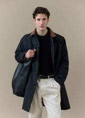 Cord Collar Relaxed Trench Coat | Cotton | Black