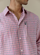 Hinsley Checked Boxy Shirt Cotton Pink