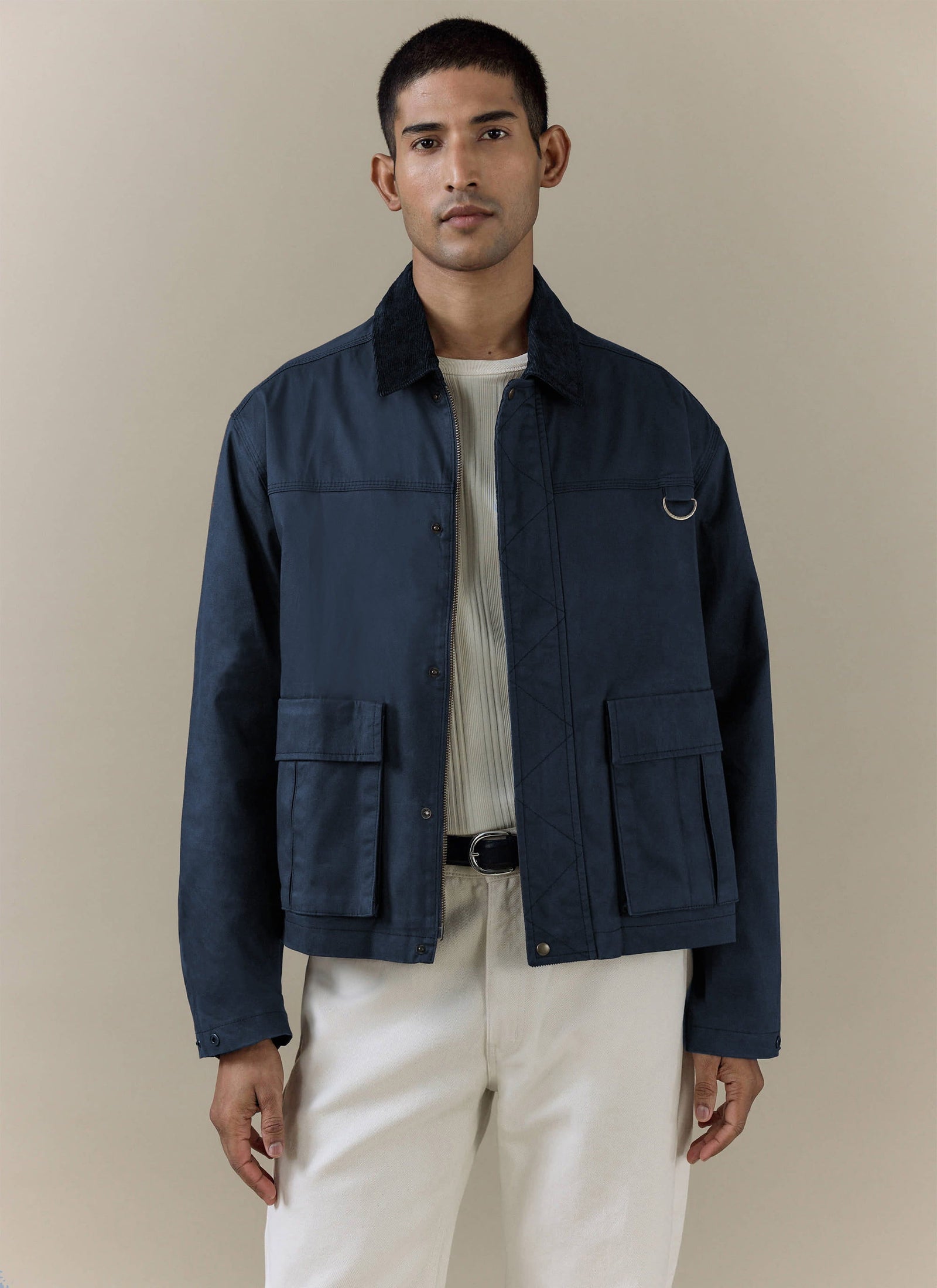 Wax Zip Jacket Cotton Navy