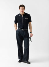 Contrast Trim Regular Knitted Shirt Wool