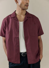 Short Sleeve Cuban Shirt Linen Merlot