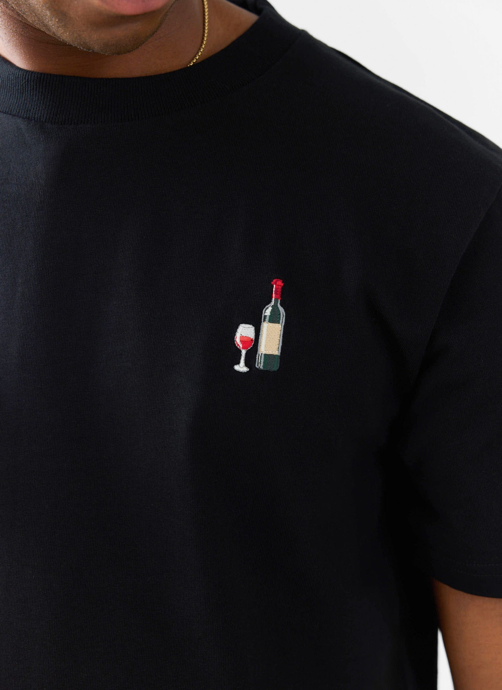 Red Wine Embroidered T Shirt Organic Cotton