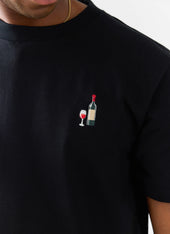 Red Wine Embroidered T Shirt | Organic Cotton | Black
