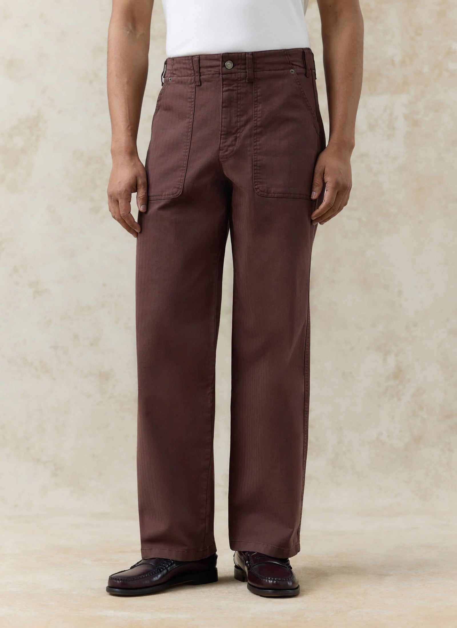 Lungo Herringbone Straight Trousers Cotton