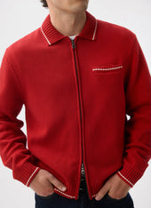 Gardner Dense Knitted Zip Cardigan Cotton Red