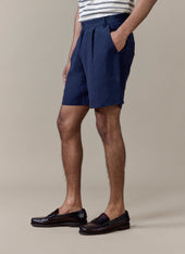 Pleated Tailored Shorts | Linen | Navy
