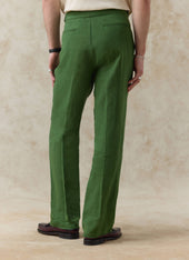 Pleated Tailored Trousers | Linen | Forest