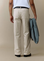 Lungo Herringbone Straight Trousers | Cotton | Cream