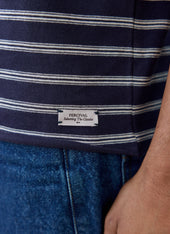 Arlo Raw Hem Breton T Shirt | Organic Cotton | Navy Stripe