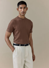 Leon Slim Ribbed T Shirt Cotton