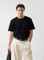 Waffle Short Sleeve T Shirt | Cotton | Black