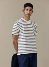 Arlo Raw Hem Breton T Shirt | Organic Cotton | White Stripe