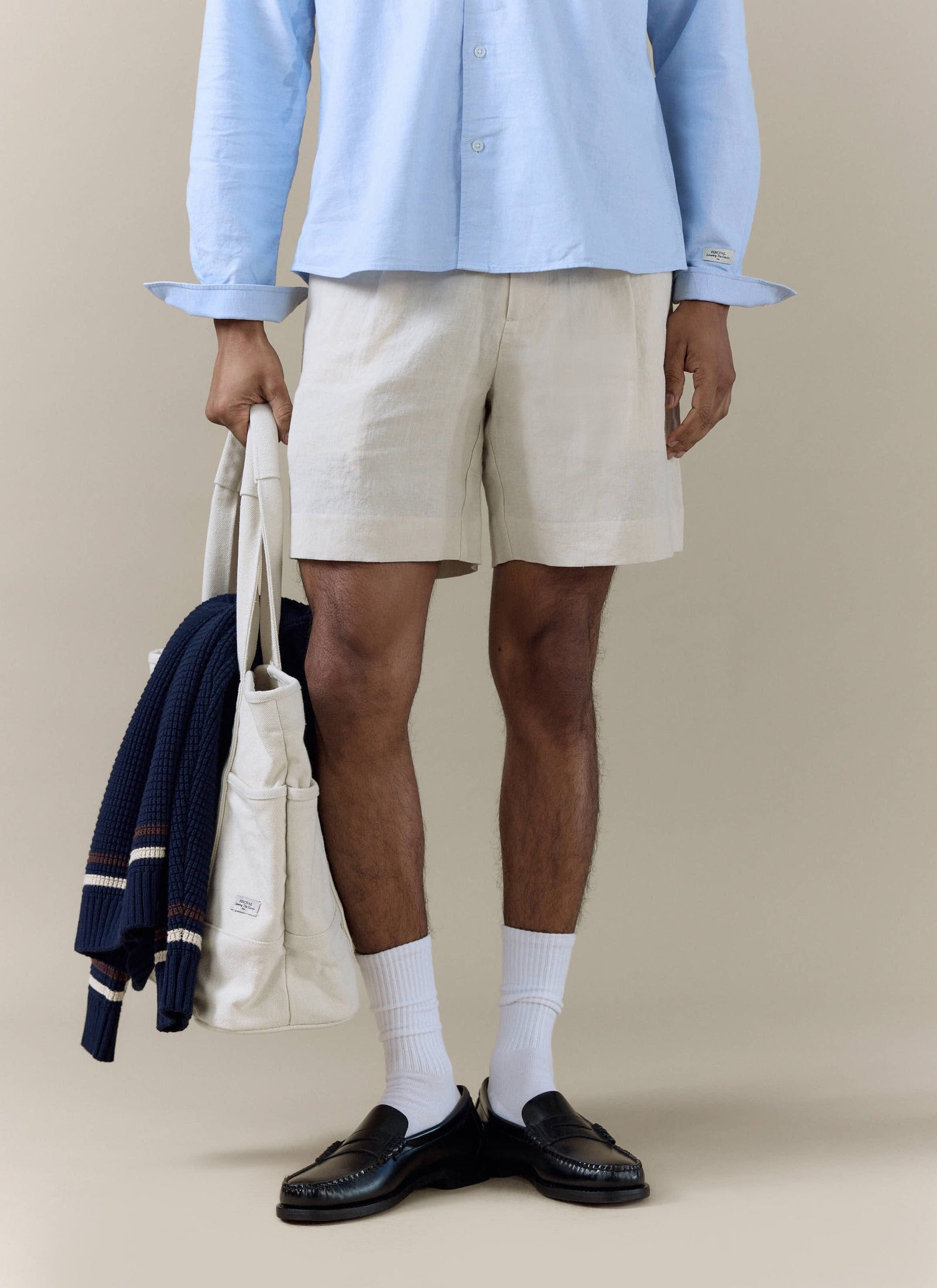 Pleated Tailored Shorts | Linen | Cream