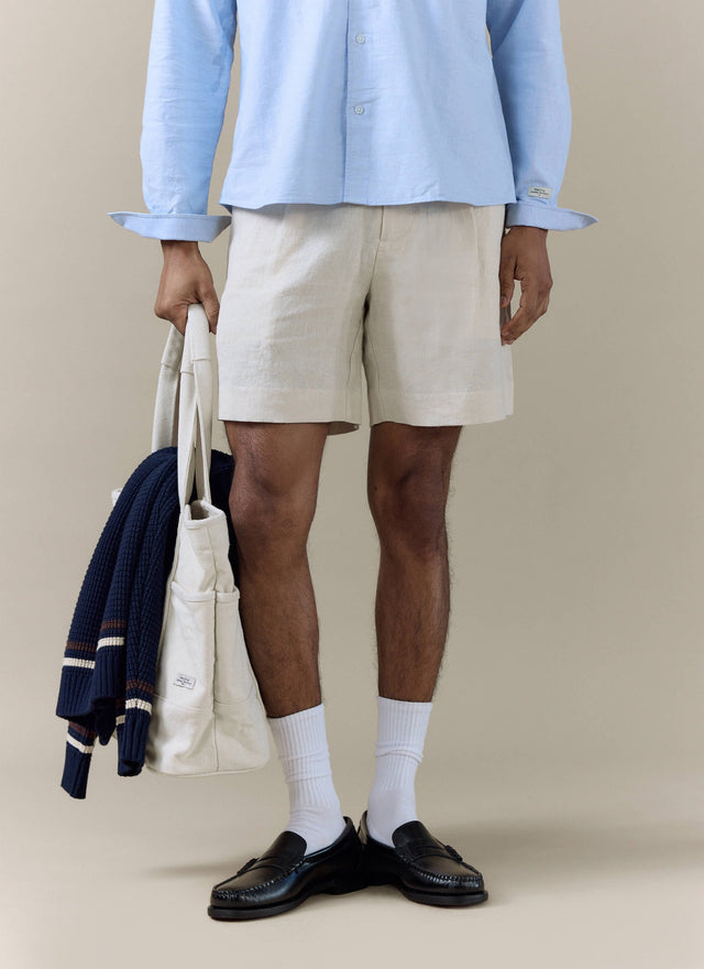 Pleated Tailored Shorts | Linen | Cream