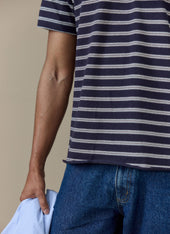 Arlo Raw Hem Breton T Shirt | Organic Cotton | Navy Stripe