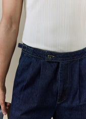 Blake Double Pleated Denim Shorts Cotton