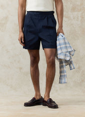 Blake Double Pleated Shorts | Cotton | Navy