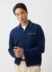 Gardner Dense Knitted Zip Cardigan | Cotton | Navy
