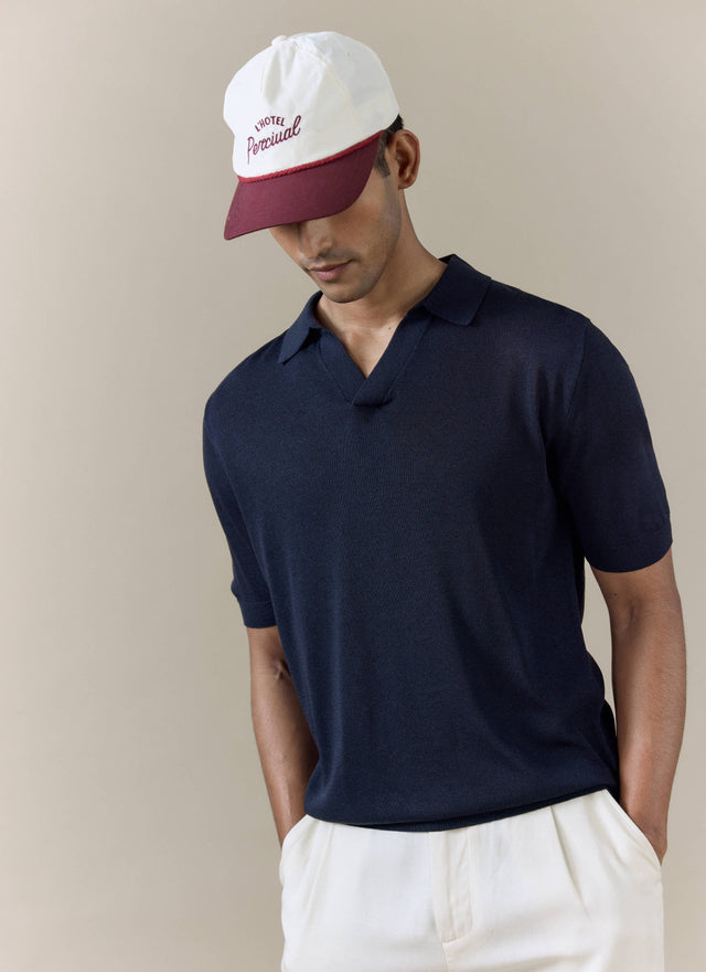 Laurence Knitted Polo | Linen Lyocell Blend | Navy
