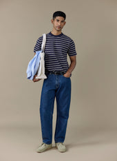Arlo Raw Hem Breton T Shirt | Organic Cotton | Navy Stripe