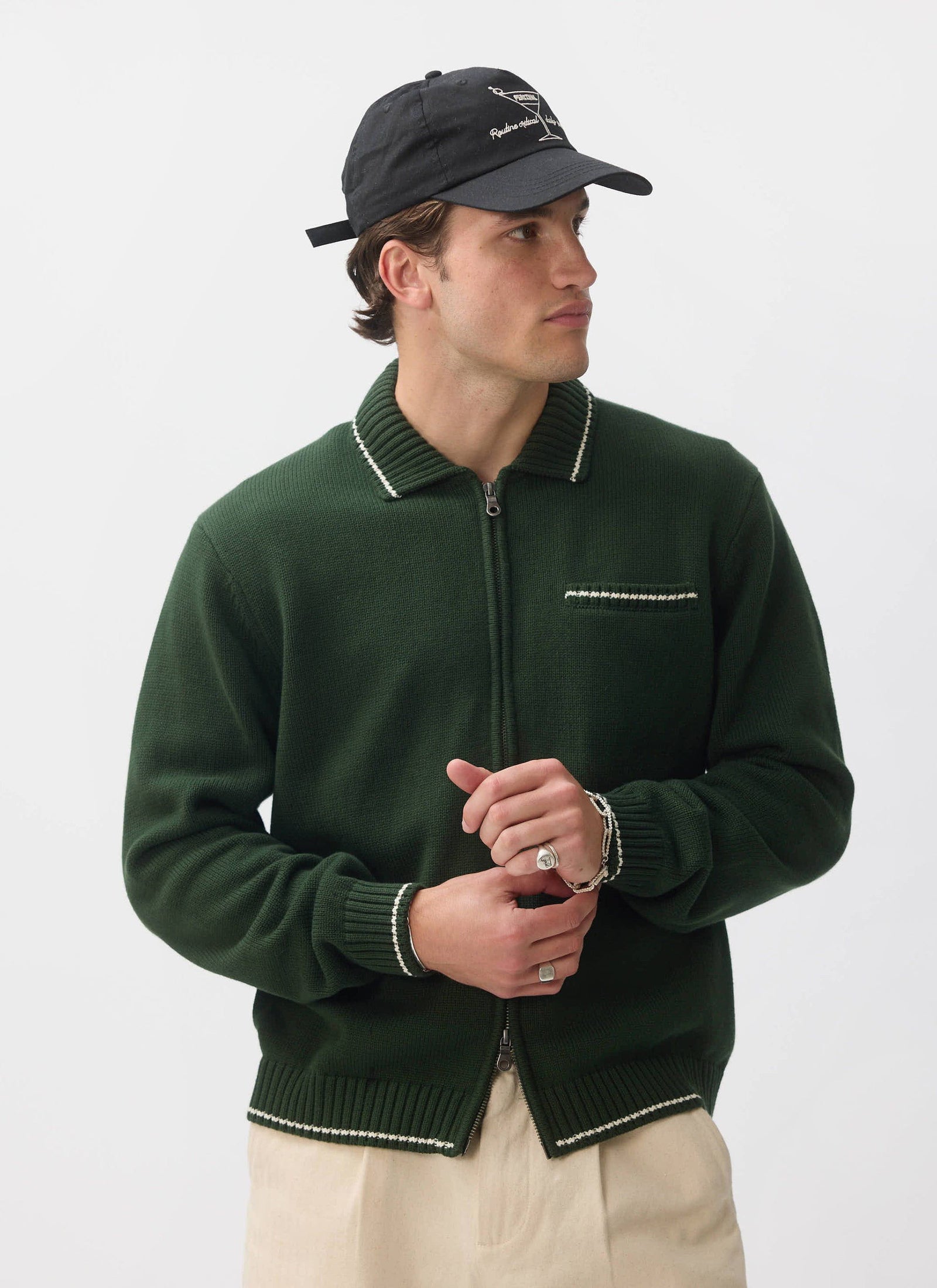 Gardner Dense Knitted Zip Cardigan Cotton