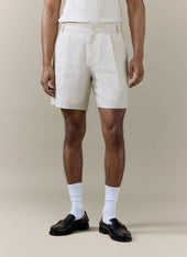 Pleated Tailored Shorts | Linen | Cream