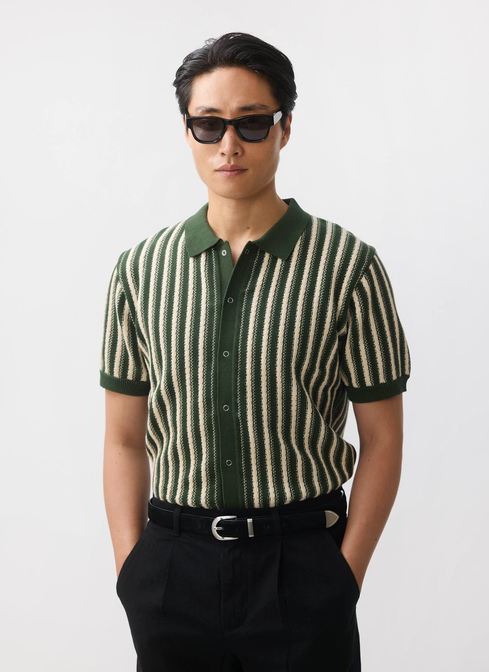 Collins Micro Cable Knitted Shirt Cotton Green
