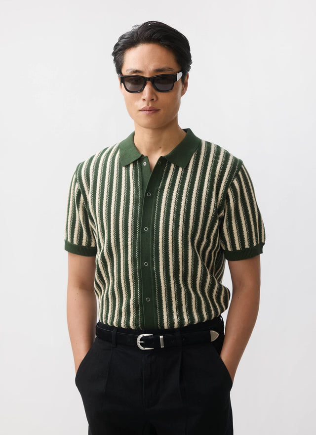 Collins Micro Cable Knitted Shirt | Cotton | Green